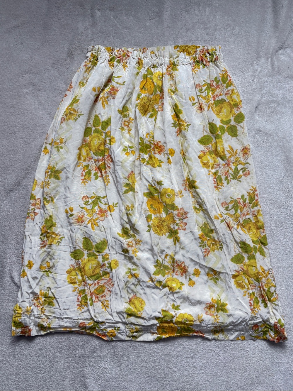 White Floral Midi Skirt with Yellow and Green Floral Print